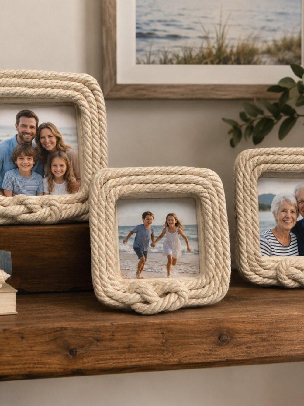NEW Kate Aspen Cream Rope Square Mini Photo Frames (Set of 3) 2.25” x 2.25”